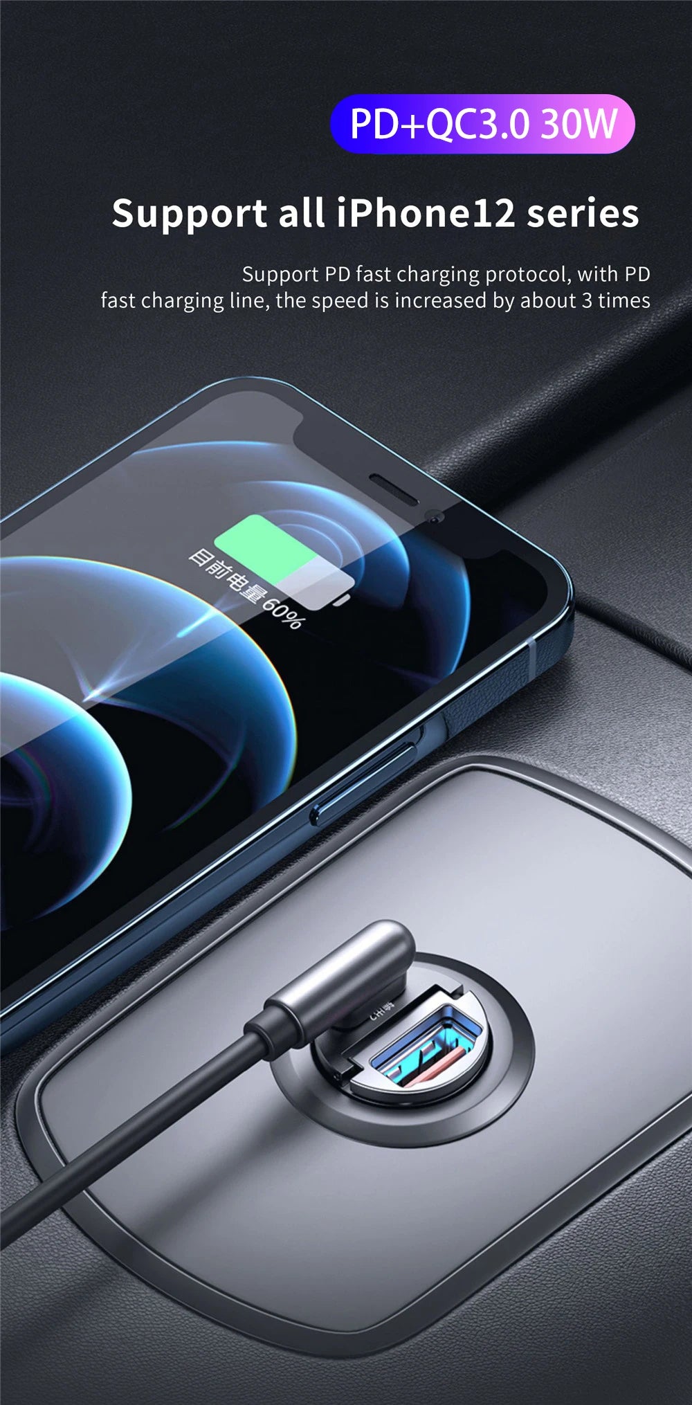 Mini Car Charger 12-24V Lighter Fast Charging Car